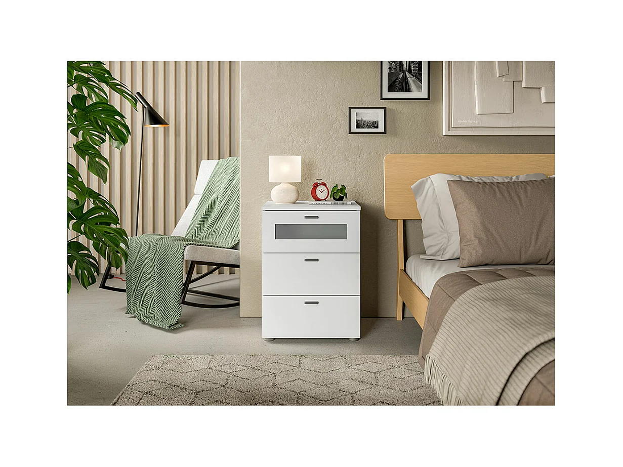 Xeno table de nuit 3 tiroirs blanc.