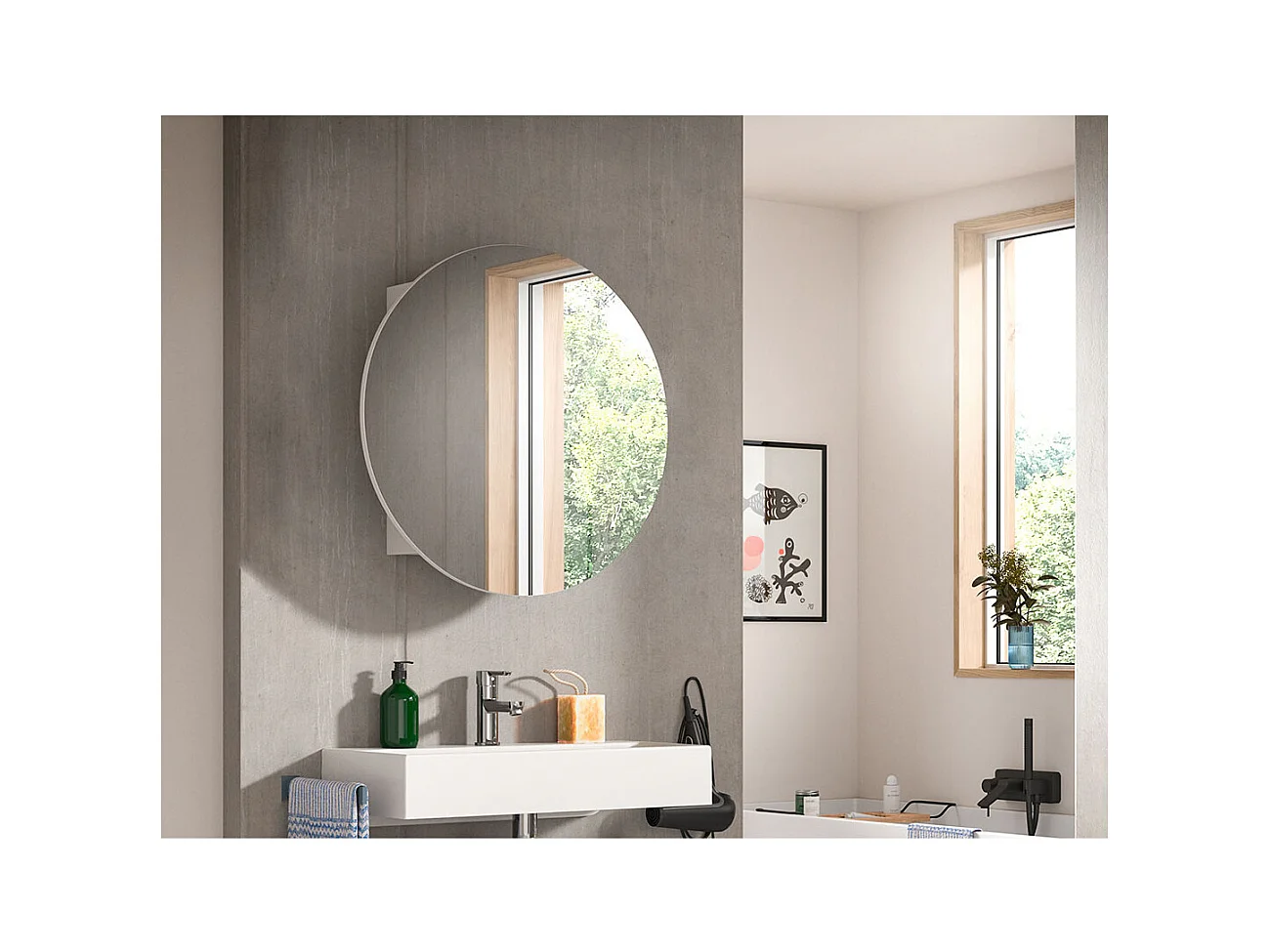 Riff armoir de salle de bain avec miroir Ø70 cm 1 porte blanc.