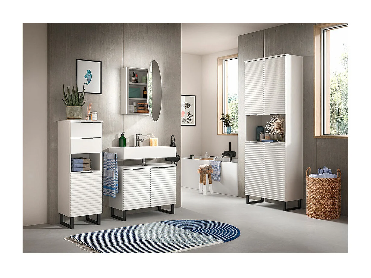 Mobiletto specchio da bagno Riff Ø70cm 1 anta bianco.