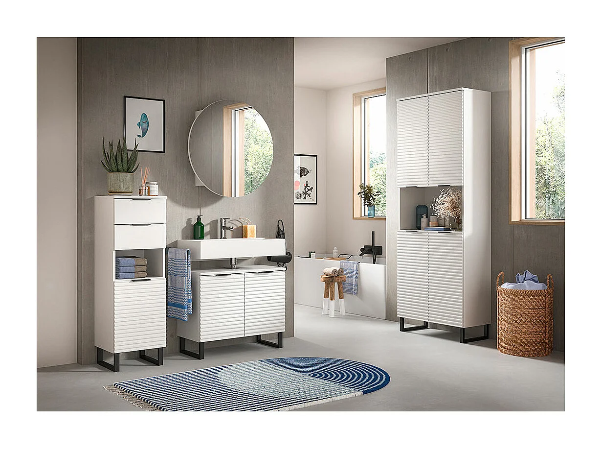 Mobiletto specchio da bagno Riff Ø70cm 1 anta bianco.