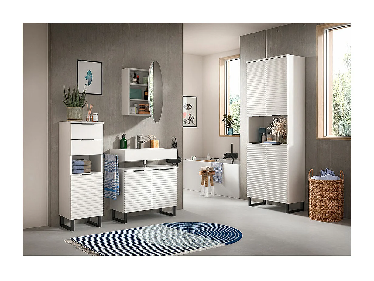 Mobiletto specchio da bagno Riff Ø70cm 1 anta bianco.