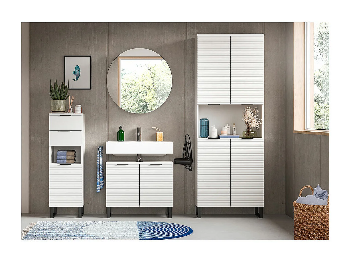 Mobiletto specchio da bagno Riff Ø70cm 1 anta bianco.