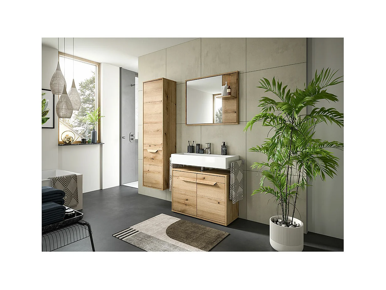 Zeno miroir de salle de bain 1 étagère chêne décor.