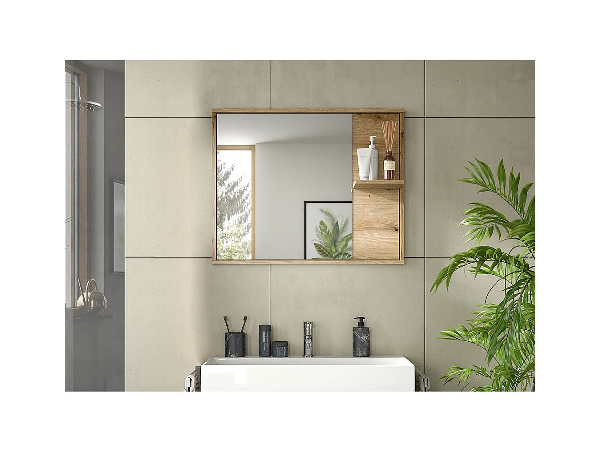 Zeno miroir de salle de bain 1 étagère chêne décor.