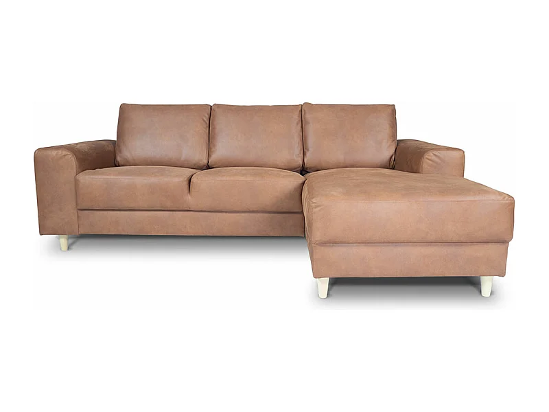 Nordic Sofa mit Chaiselong rechts gewendet Cognacfarben Leder.