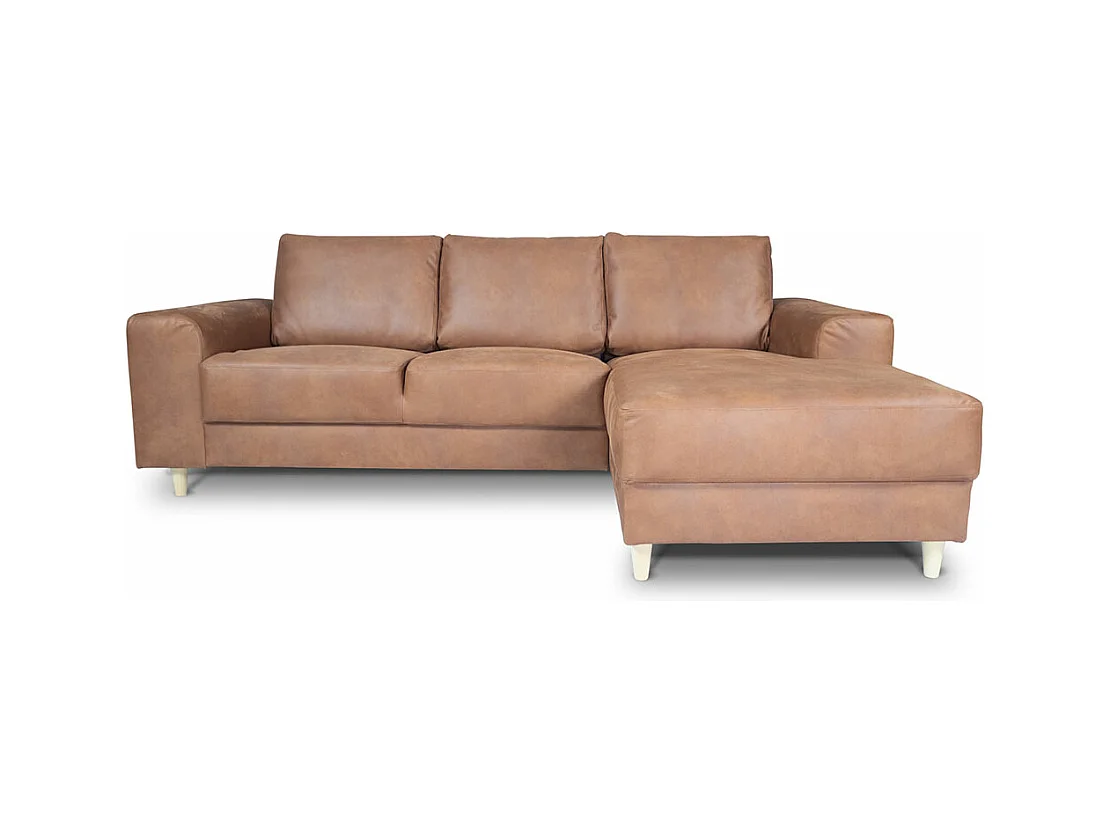 Nordic Sofa mit Chaiselong rechts gewendet Cognacfarben Leder.