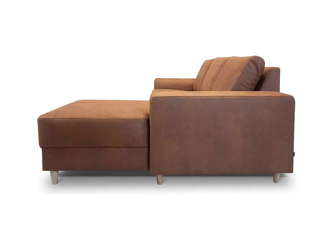 Nordic Sofa mit Chaiselong rechts gewendet Cognacfarben Leder.