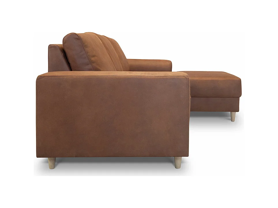 Nordic Sofa mit Chaiselong rechts gewendet Cognacfarben Leder.
