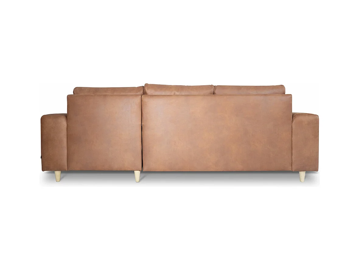 Nordic Sofa mit Chaiselong rechts gewendet Cognacfarben Leder.