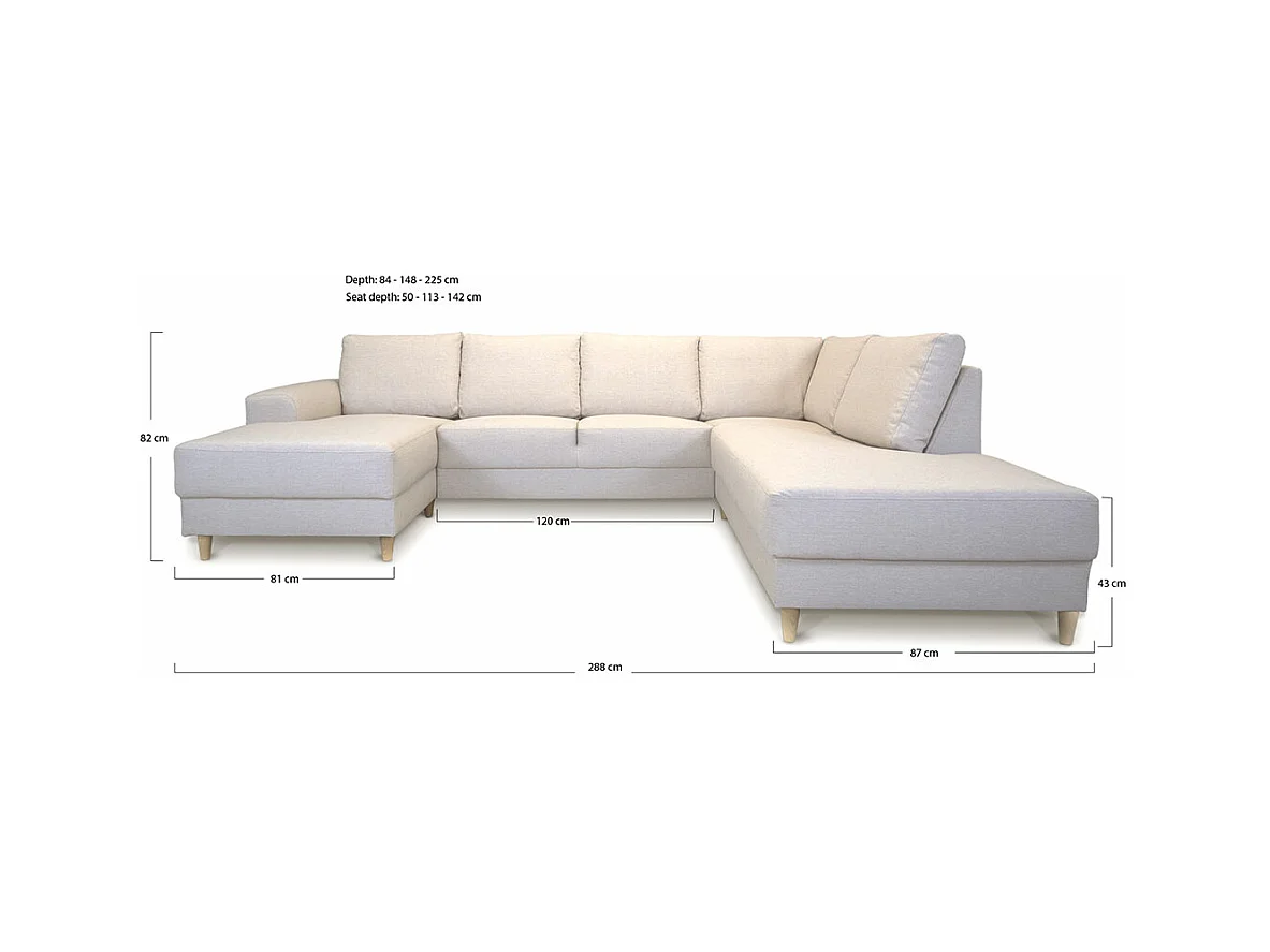 Nordic canapé en U tourné vers la droite beige clair.