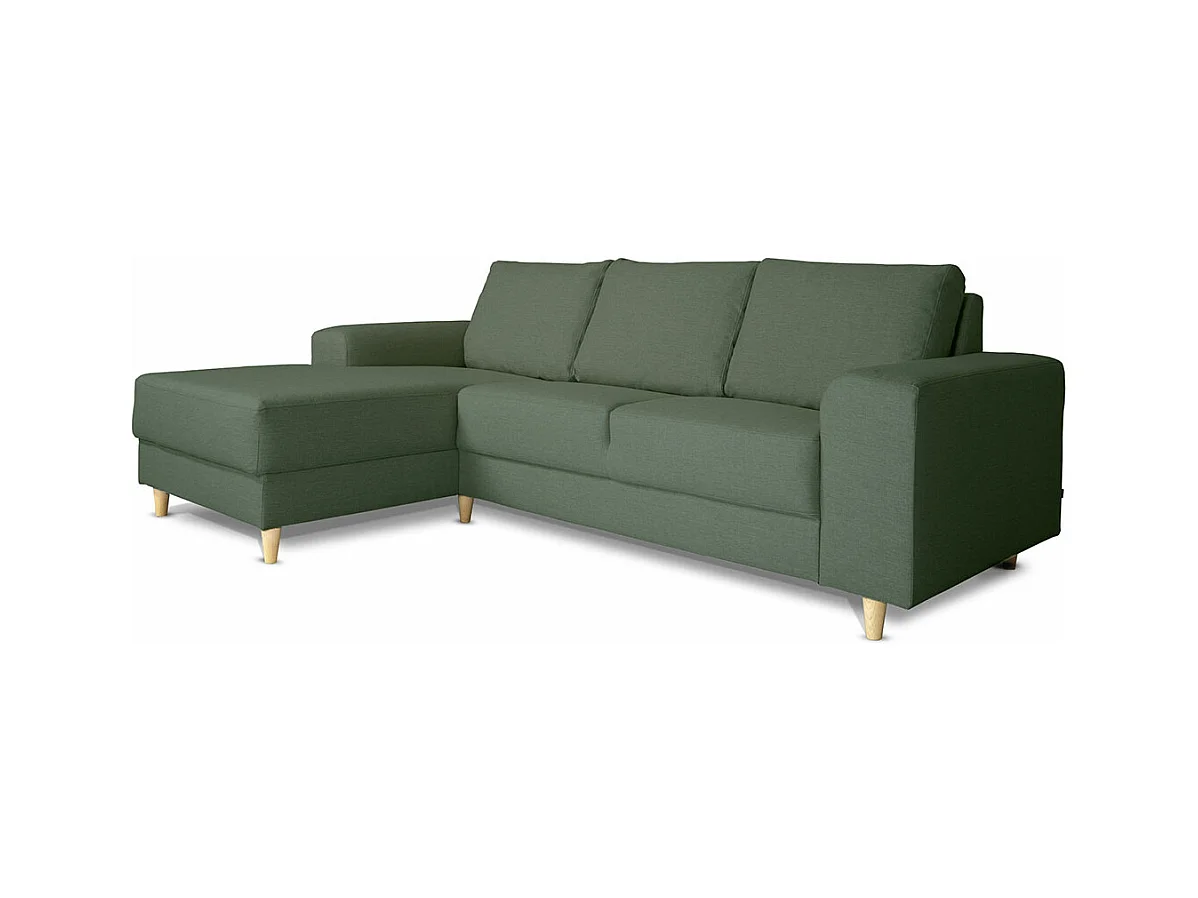 Nordic bank met chaise longue links gericht groen.