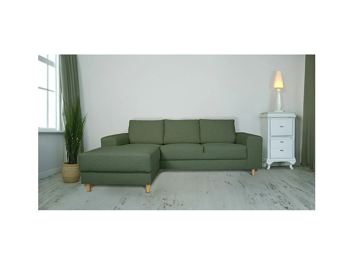 Nordic bank met chaise longue links gericht groen.