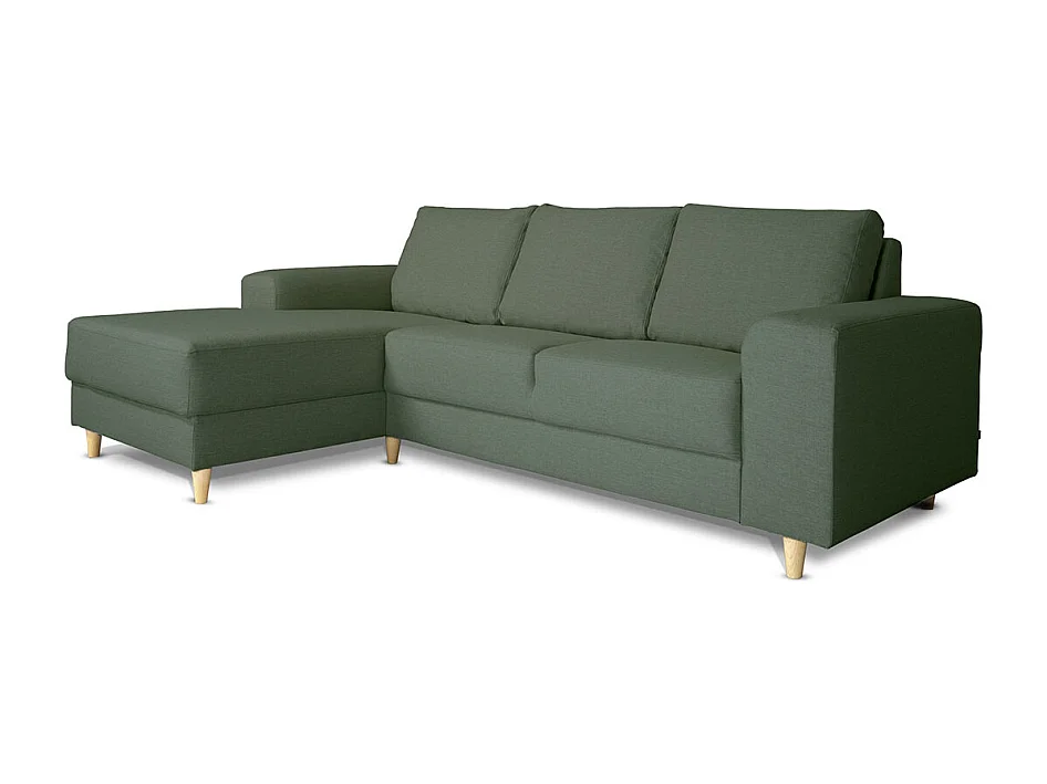 Nordic bank met chaise longue links gericht groen.