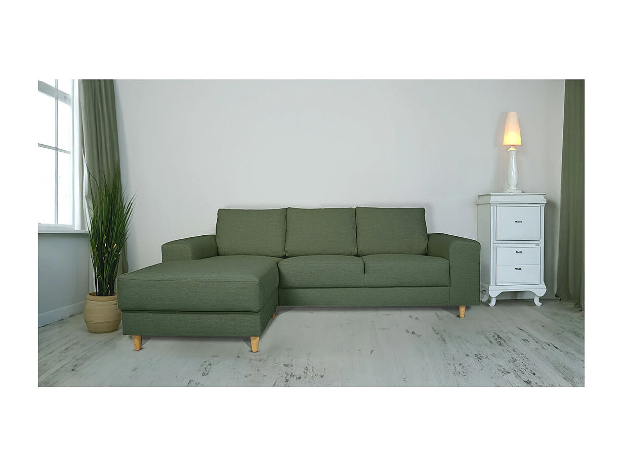 Nordic bank met chaise longue links gericht groen.