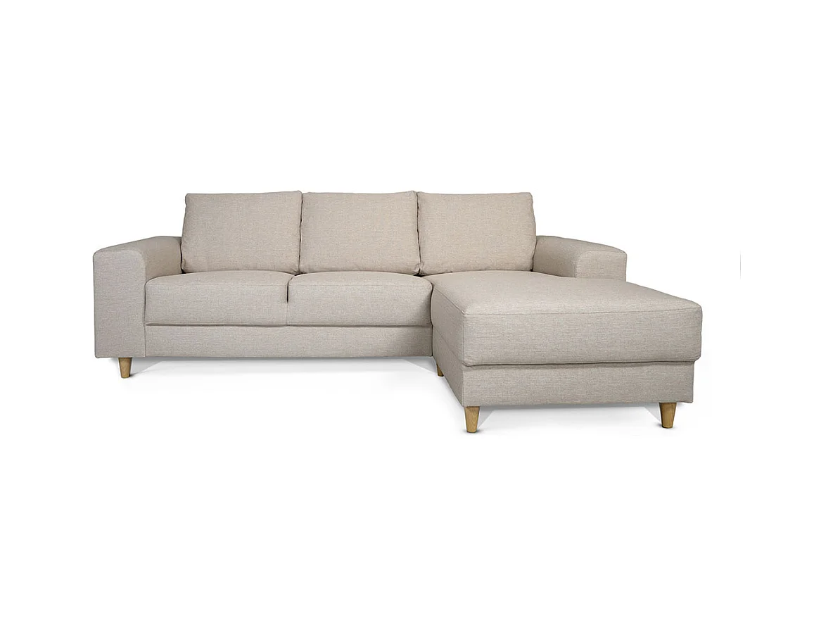 Nordic canapé avec chaise longue tourné vers la droite beige clair.