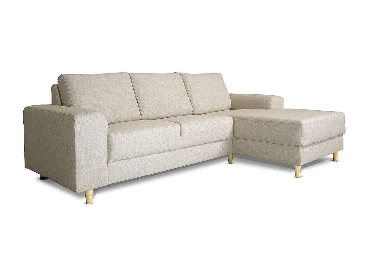 Nordic canapé avec chaise longue tourné vers la droite beige clair.