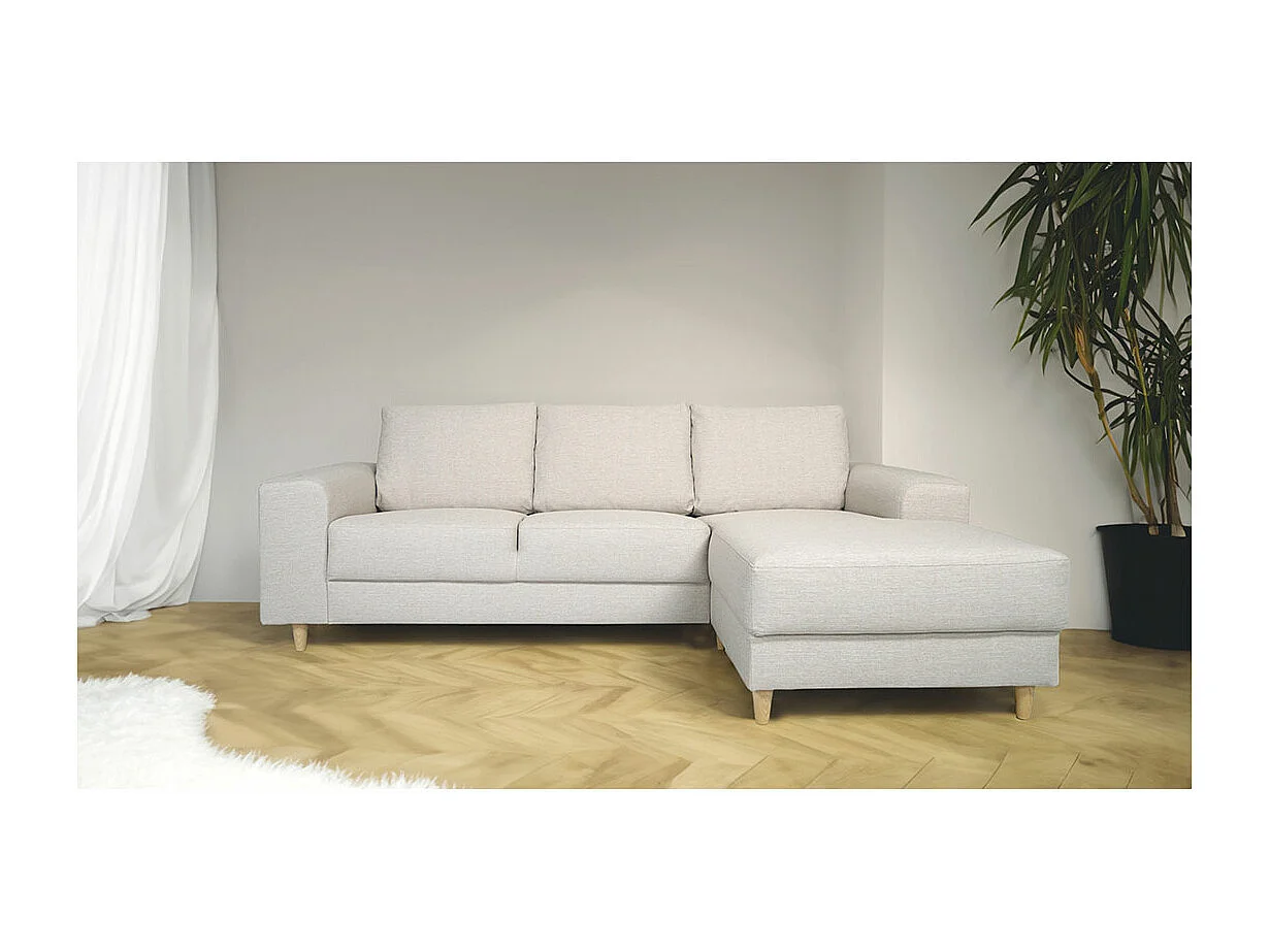 Nordic canapé avec chaise longue tourné vers la droite beige clair.