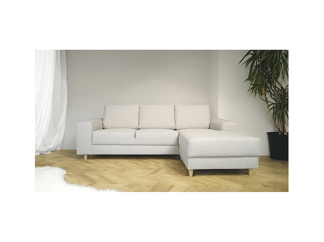 Nordic canapé avec chaise longue tourné vers la droite beige clair.