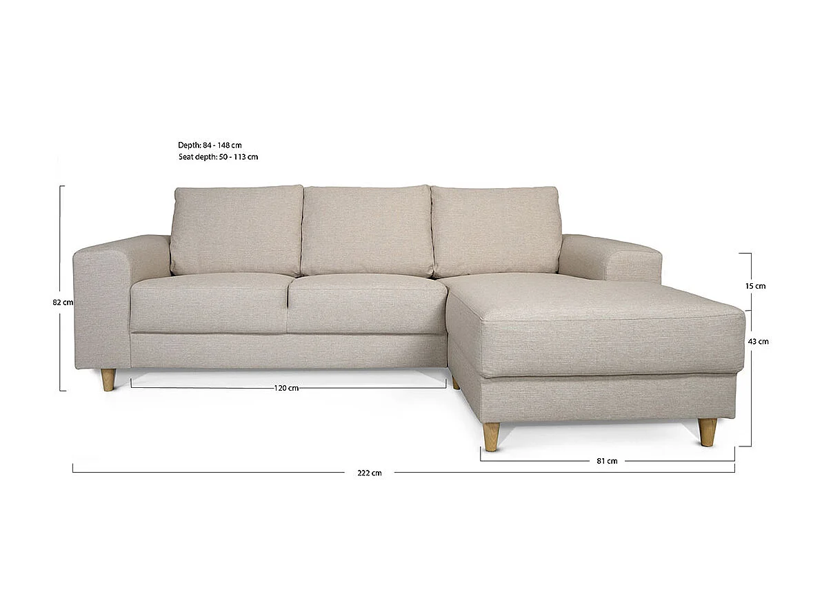 Nordic canapé avec chaise longue tourné vers la droite beige clair.