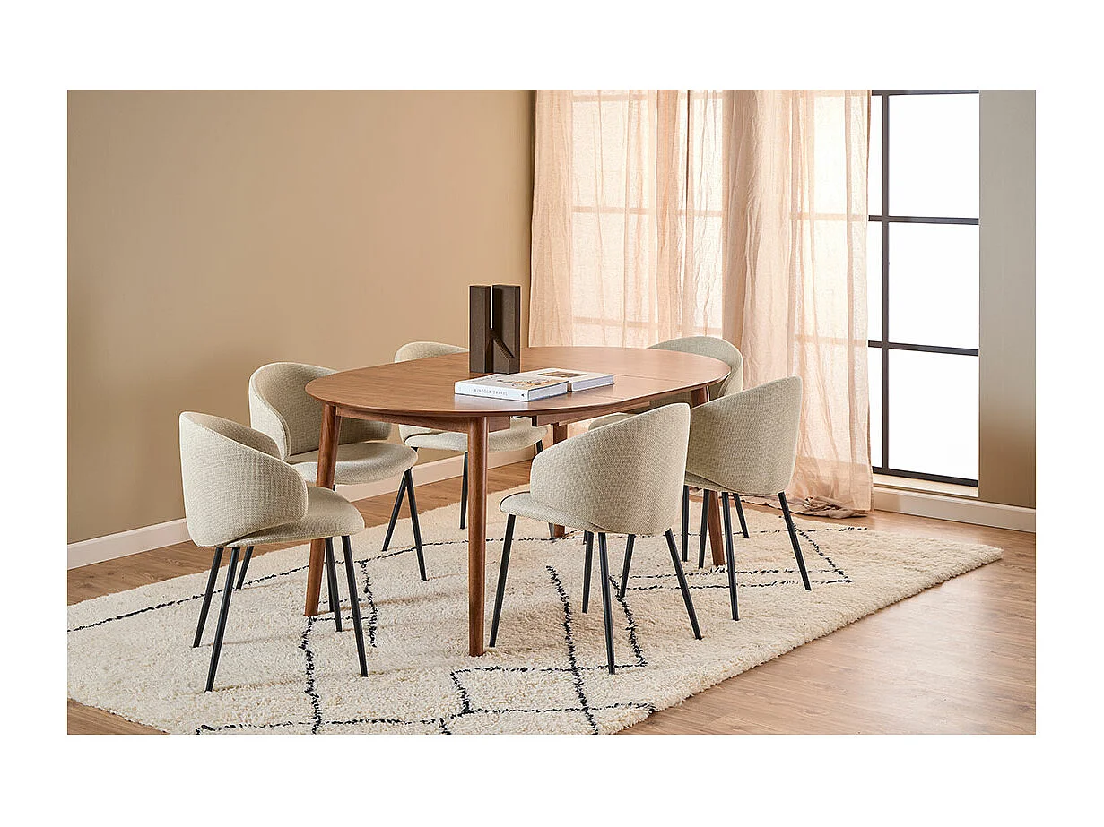 Montreux eetkamertafel Ø115/154cm incl. 1 inlegblad notendecor.