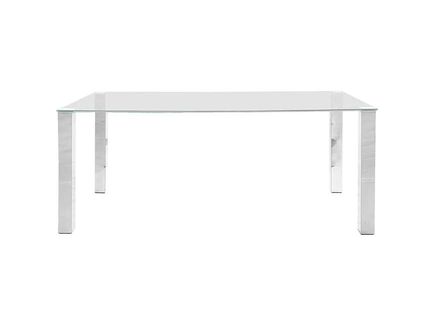 Krag Table de salle à manger 180 cm avec plateau en verre et cadre en chrome.