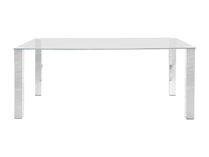 Krag Esszimmertisch 180 cm mit Glastischplatte und Chrom Gestell.
