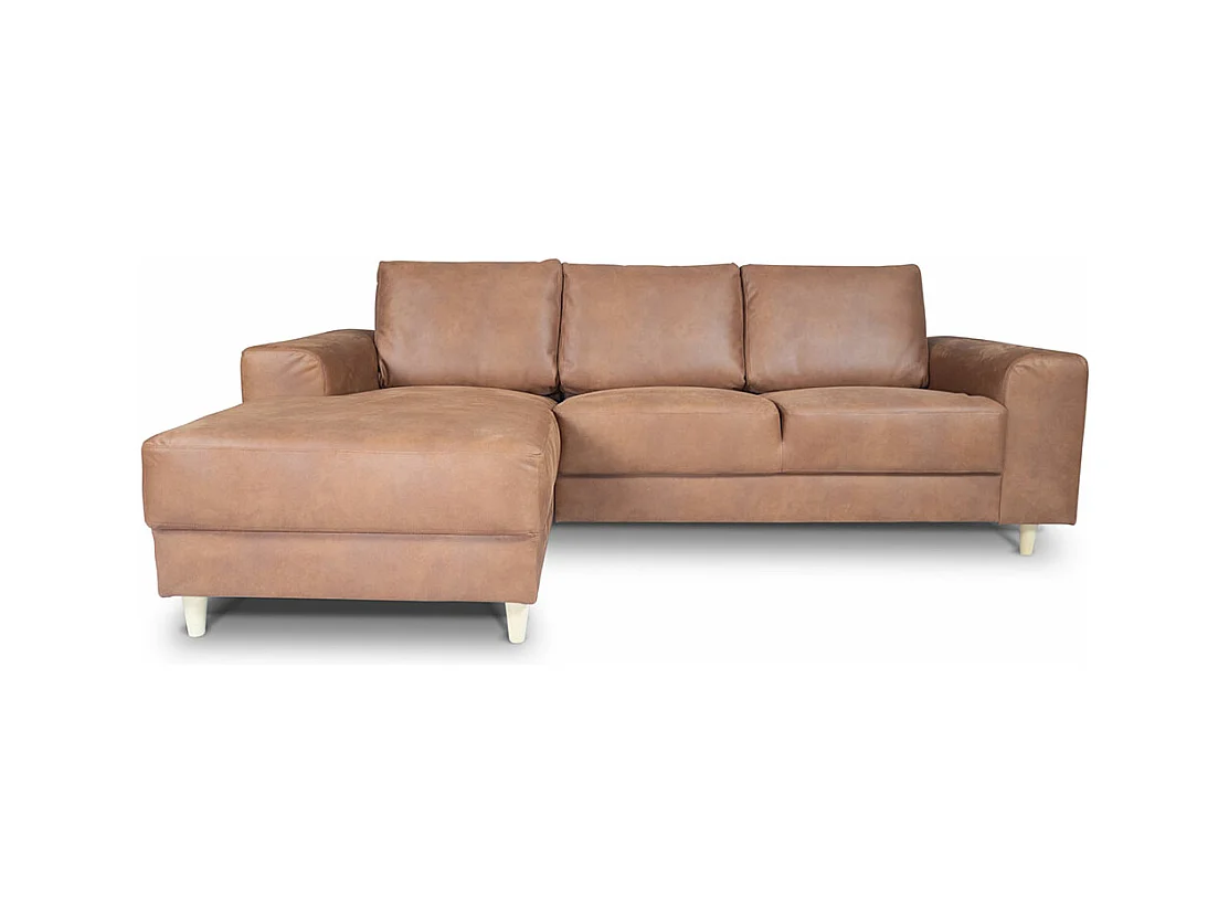 Nordic canapé avec chaise longue tourné vers la gauche couleurcognac cuir.
