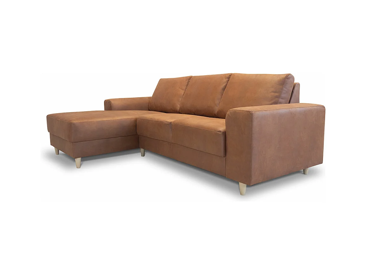 Nordic canapé avec chaise longue tourné vers la gauche couleurcognac cuir.
