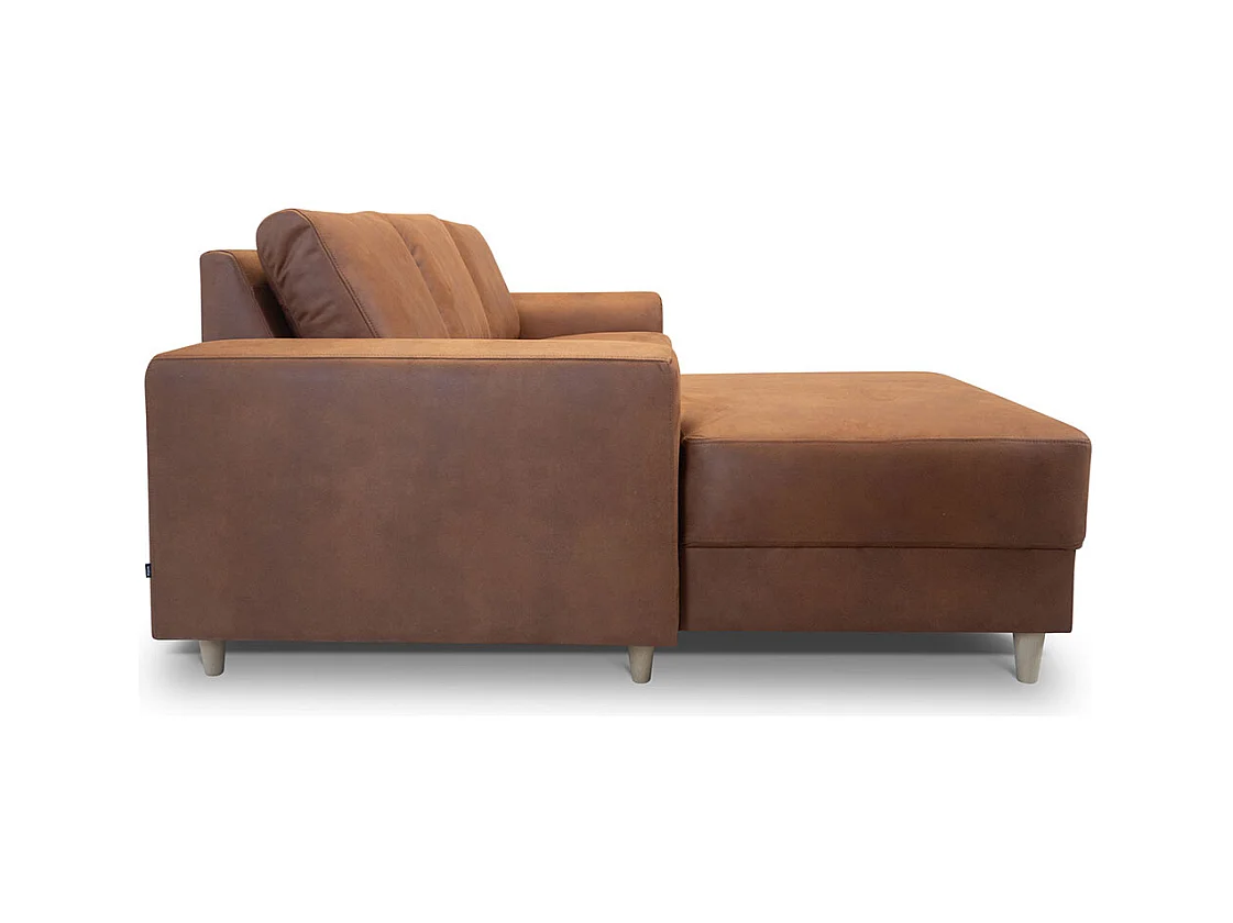 Nordic canapé avec chaise longue tourné vers la gauche couleurcognac cuir.