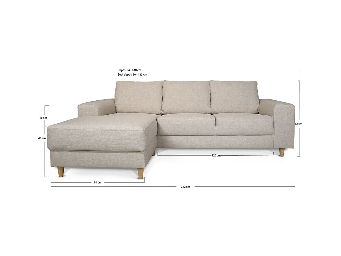 Nordic canapé avec chaise longue tourné vers la gauche couleurcognac cuir.