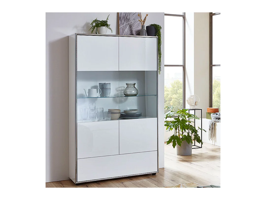 Kenan vitrine 2 portes, 1 tiroir laqué blanc brillant.