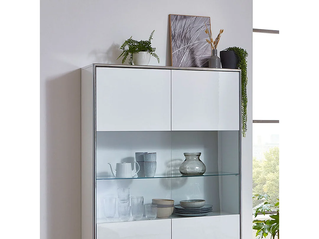 Kenan vitrine 2 portes, 1 tiroir laqué blanc brillant.