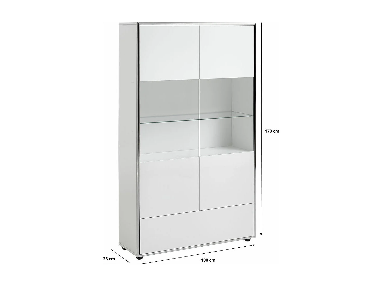 Kenan vitrine 2 portes, 1 tiroir laqué blanc brillant.