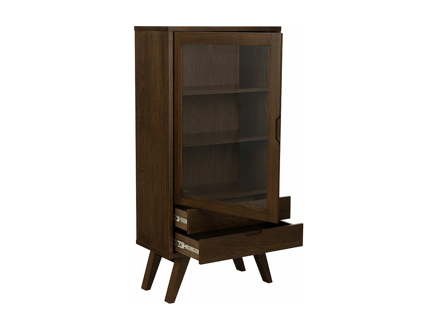 Bristol vitrinekast 1 deur 2 lades 2 planken grijs.