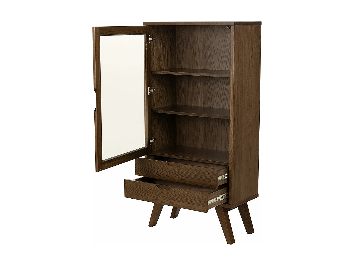 Bristol vitrinekast 1 deur 2 lades 2 planken grijs.