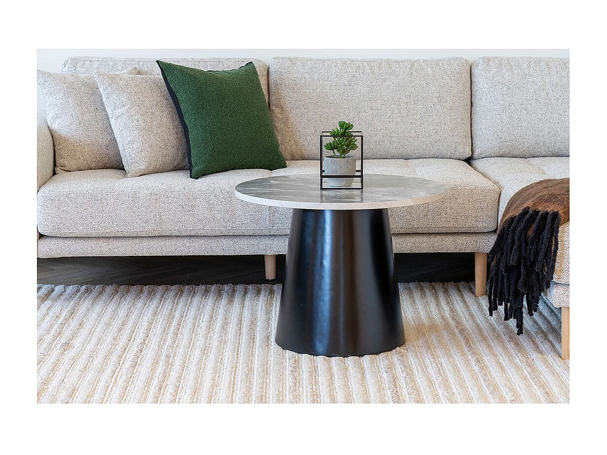 Brito table basse look marbre Ø60cm gris, noir.