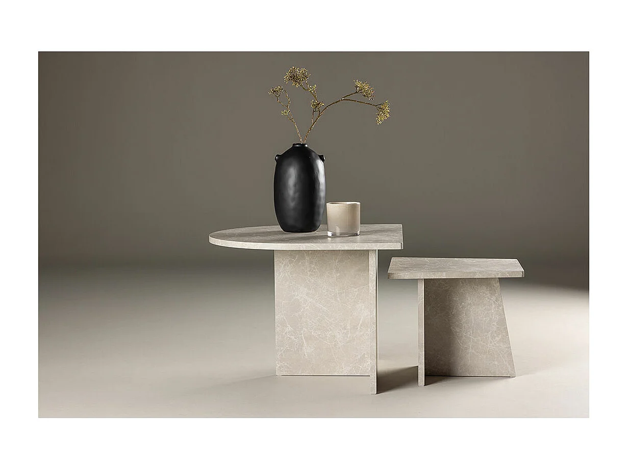 Lot de 2 Tables Basses Effet Marbre "Sala" 60cm Beige