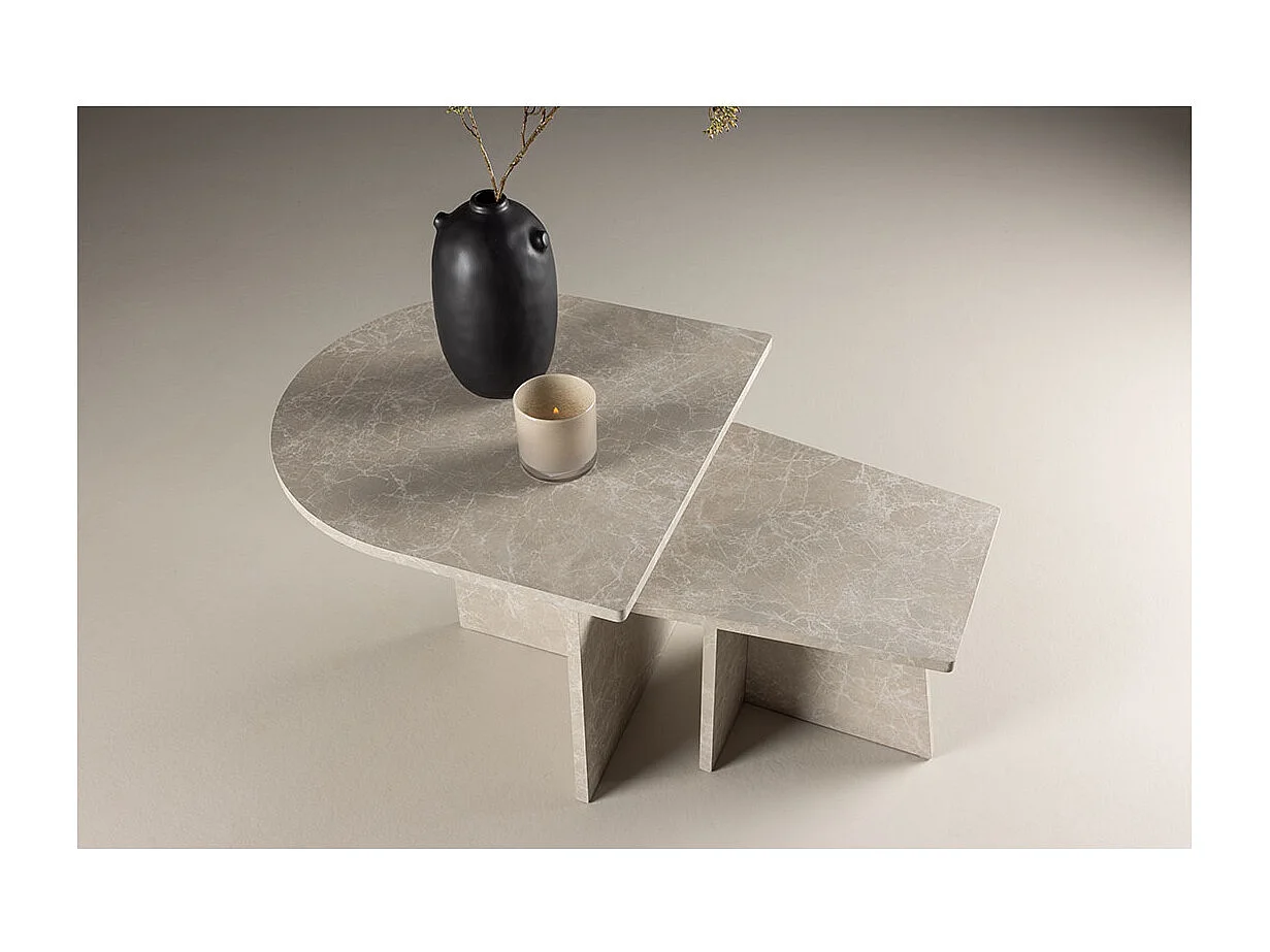 Lot de 2 Tables Basses Effet Marbre "Sala" 60cm Beige