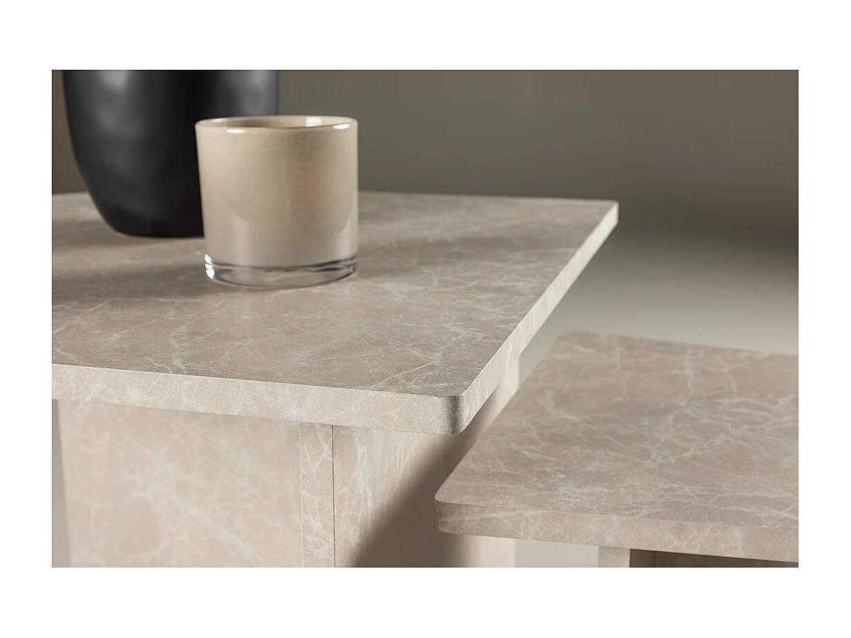 Lot de 2 Tables Basses Effet Marbre "Sala" 60cm Beige