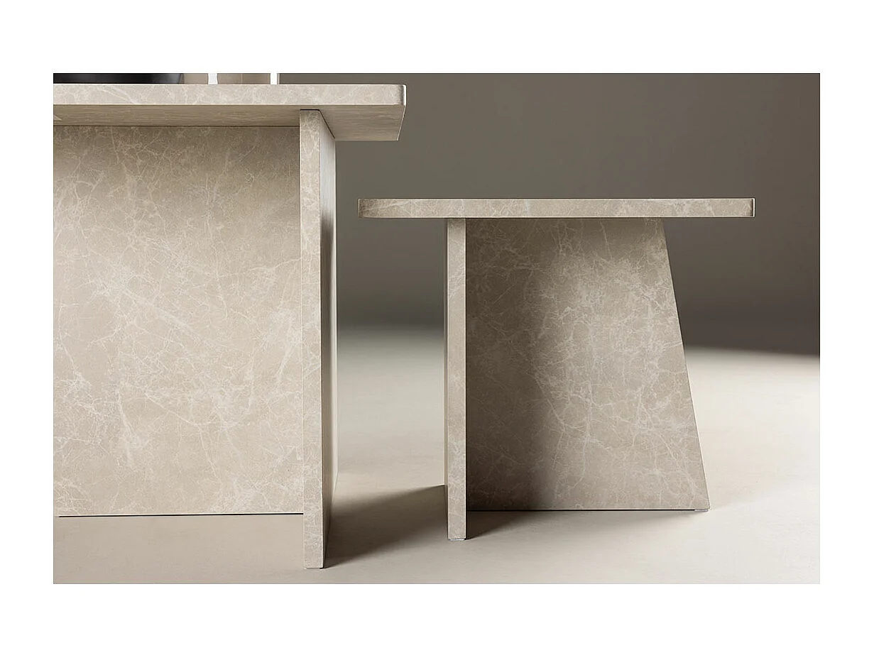 Lot de 2 Tables Basses Effet Marbre "Sala" 60cm Beige