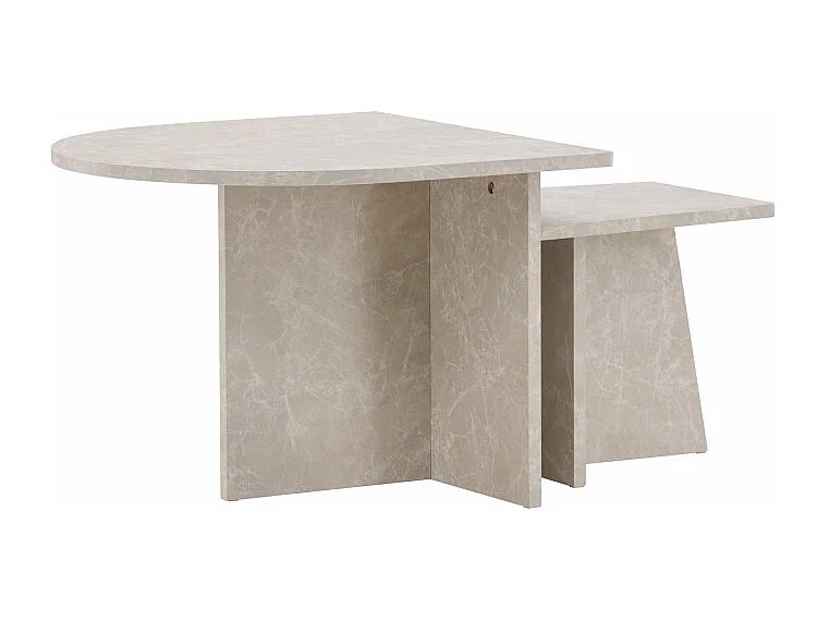 Lot de 2 Tables Basses Effet Marbre "Sala" 60cm Beige