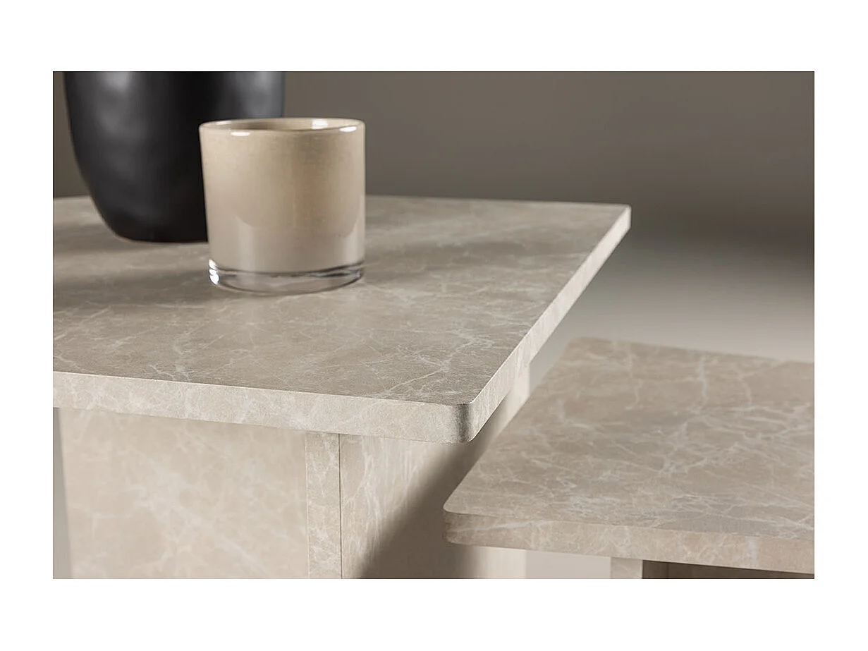 Lot de 2 Tables Basses Effet Marbre "Sala" 60cm Beige