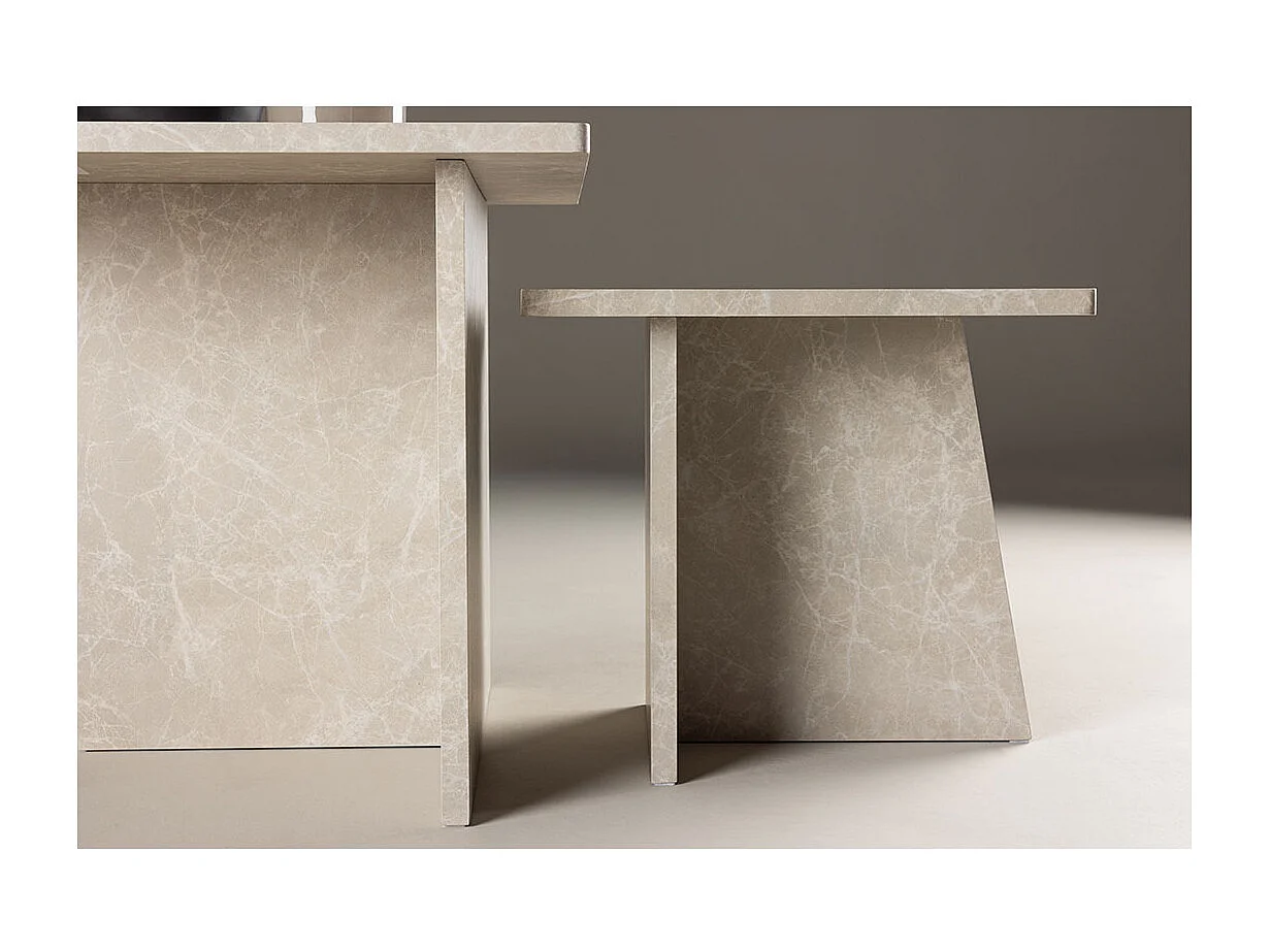 Lot de 2 Tables Basses Effet Marbre "Sala" 60cm Beige