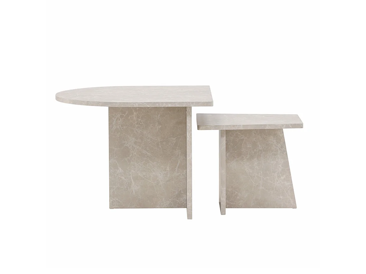 Lot de 2 Tables Basses Effet Marbre "Sala" 60cm Beige