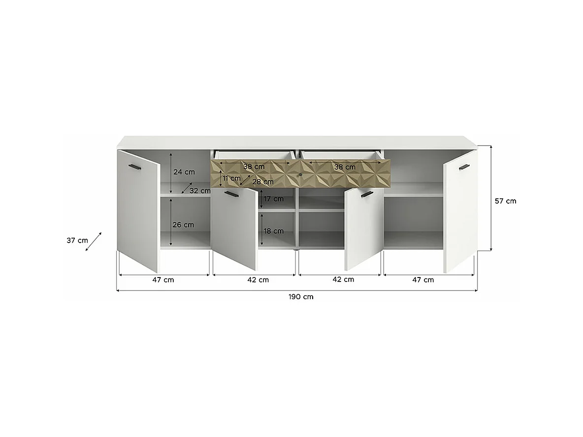 Prisma meuble TV 1 tiroir 4 portes blanc.