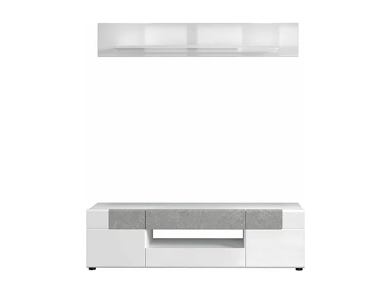 Tokyo TV Tisch 2 Türen, 2 Schubladen, 1 Fach, weiß Hochglanz.