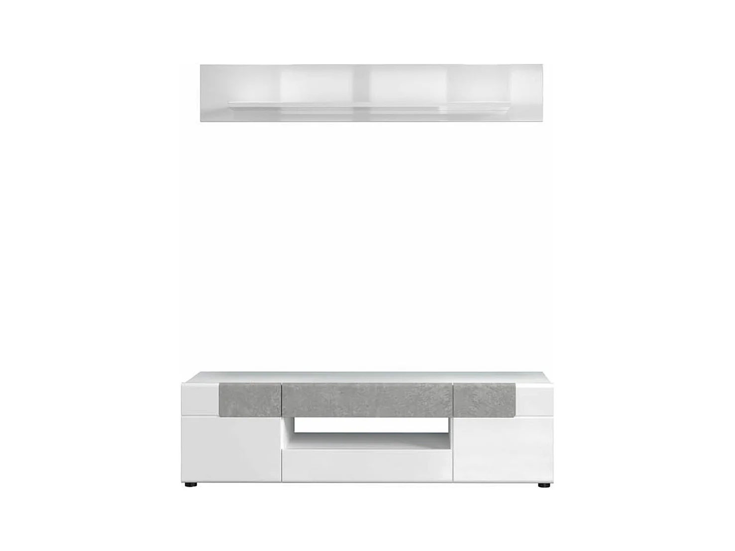 Tokyo TV Tisch 2 Türen, 2 Schubladen, 1 Fach, weiß Hochglanz.