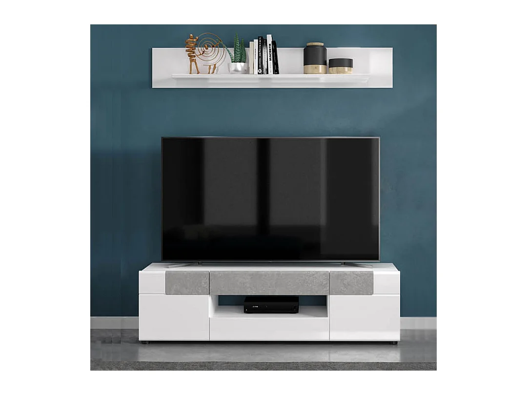 Tokyo TV Tisch 2 Türen, 2 Schubladen, 1 Fach, weiß Hochglanz.