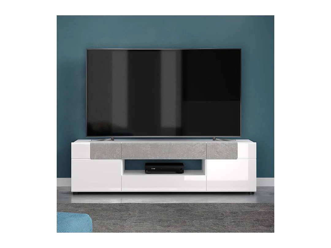 Tokyo TV Tisch 2 Türen, 2 Schubladen, 1 Fach, weiß Hochglanz.