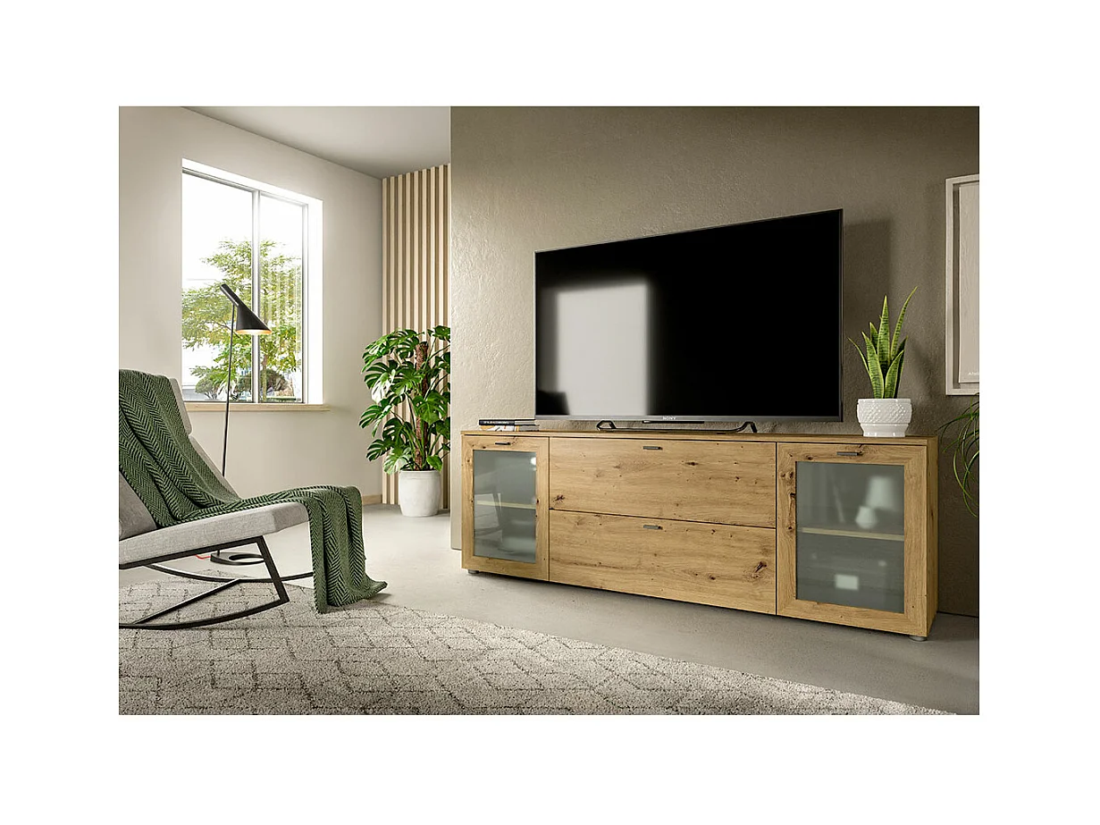 Xeno meuble TV 2 tiroirs 2 portes chêne décor.